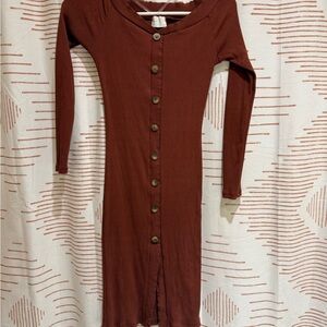 Elegant Brown Button-Down Dress